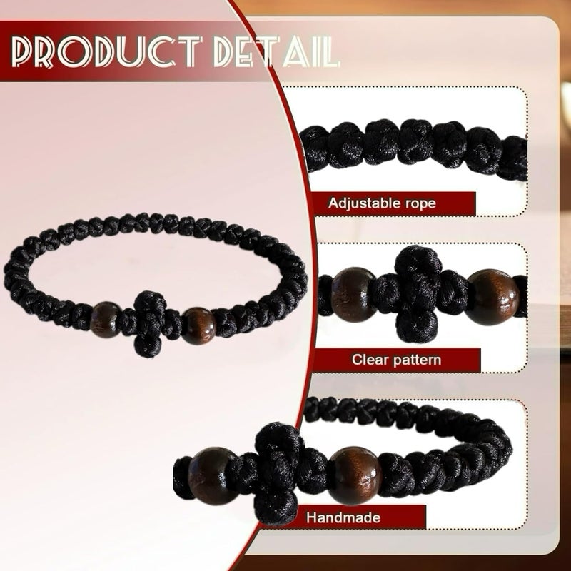 Bovemee Orthodox Prayer Rope Bracelet, 2-Pack Black Chotki Komboskini, Christian Prayer Beads with Cross - Image 2